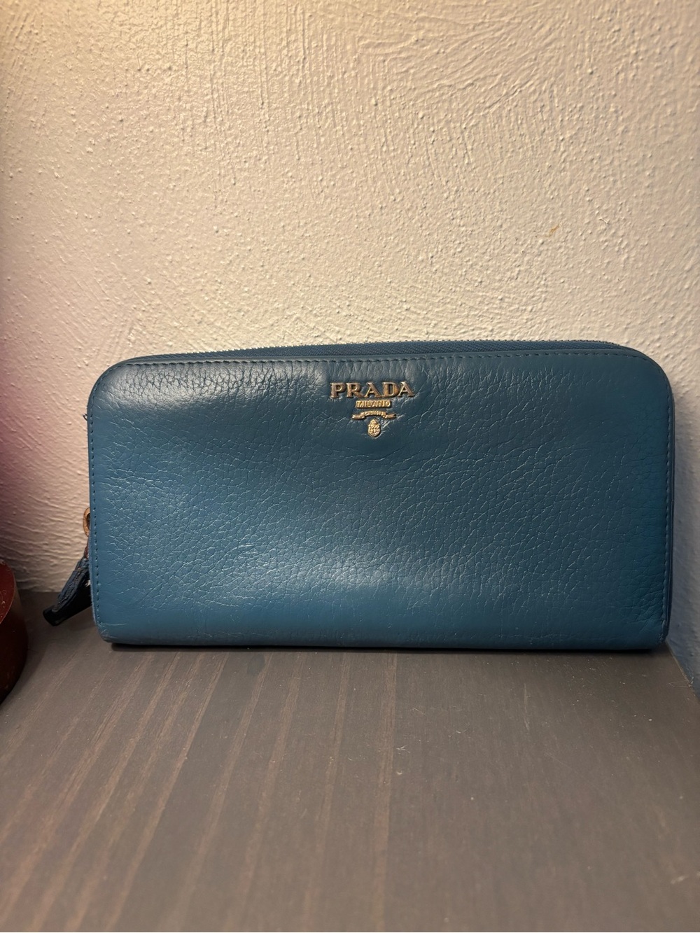 Prada Saffiano Zip Around Wallet Blue